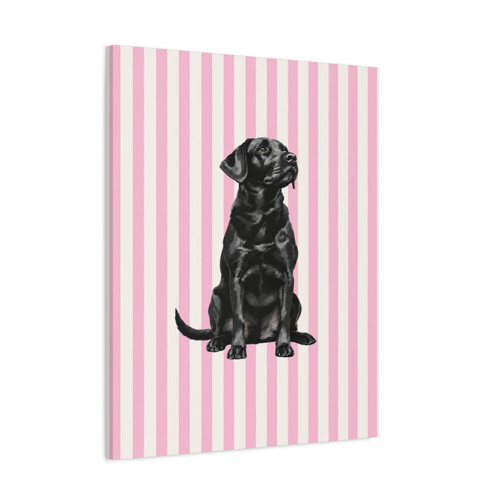 Black Lab Canvas Wall Art, Pink Stripe Labrador Stretched Canvas, Lab Mom Gift