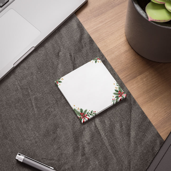 Christmas Sticky Notes, 3x3 Post-it® Pad, Holly & Evergreen Holiday Stationery, 50 Sheets