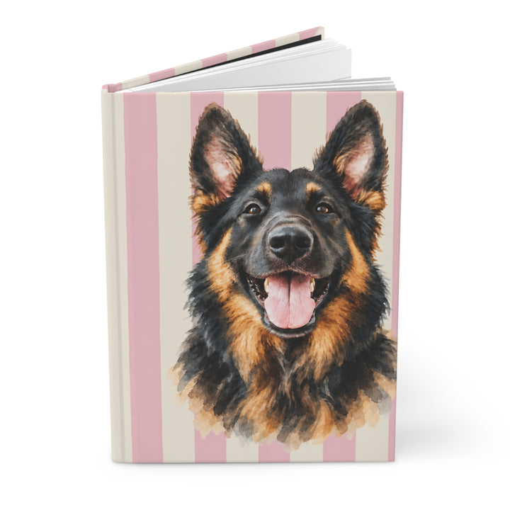 Copy of Custom Watercolor Dog Hardcover Notebook, Light Pink Cream Stripes, Personalized Pet Photo Journal