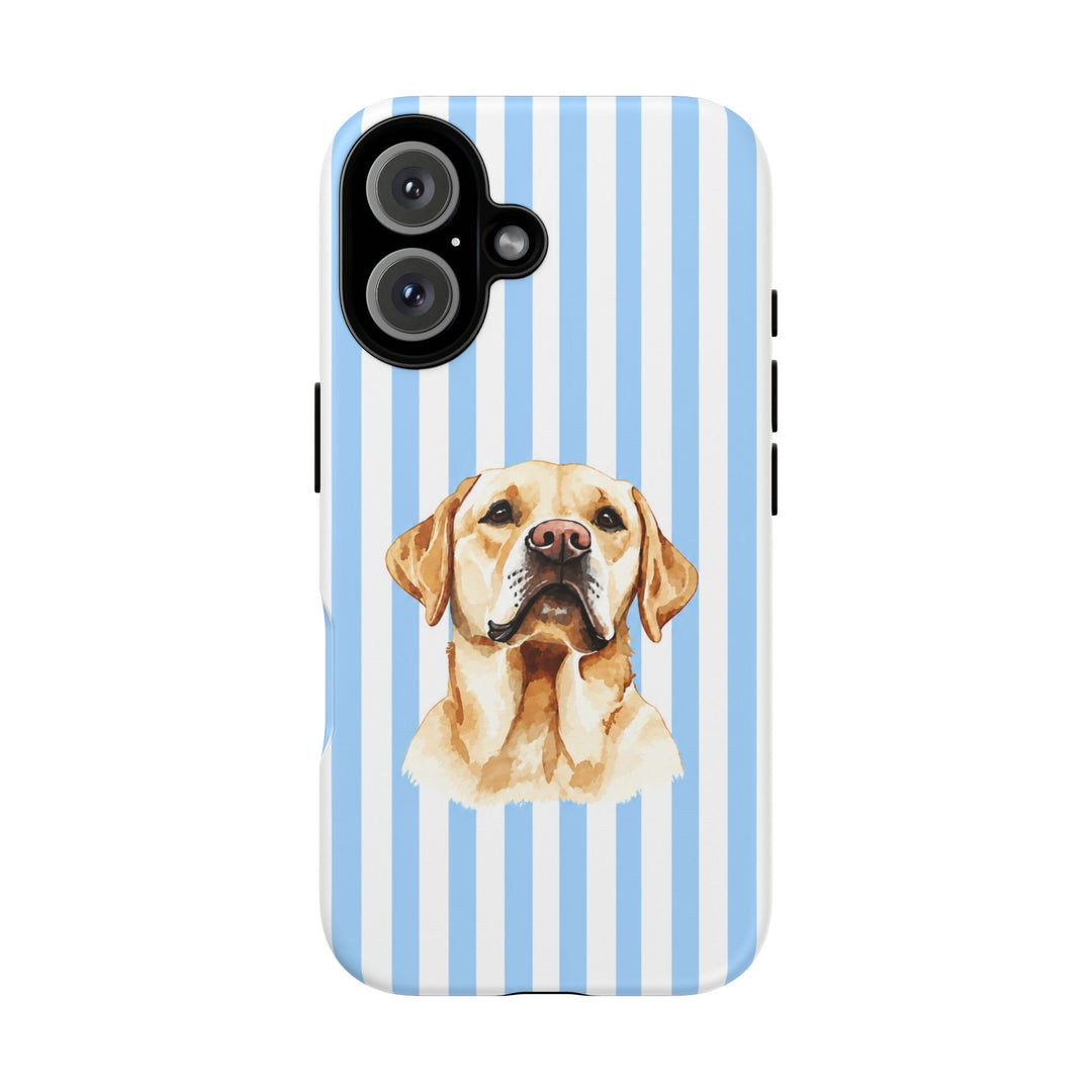 Yellow Lab iPhone Case, Blue Stripe Tough Phone Cover, Labrador Mom Gift