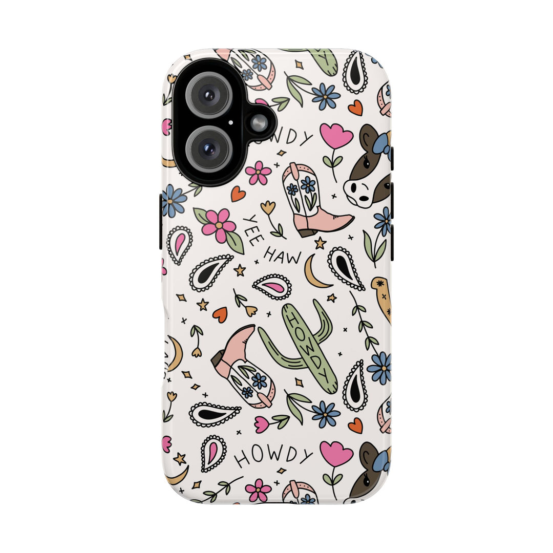 Western Cowgirl Tough iPhone Case, Pink Cowboy Boots and Howdy Phone Cover, Matte or Glossy