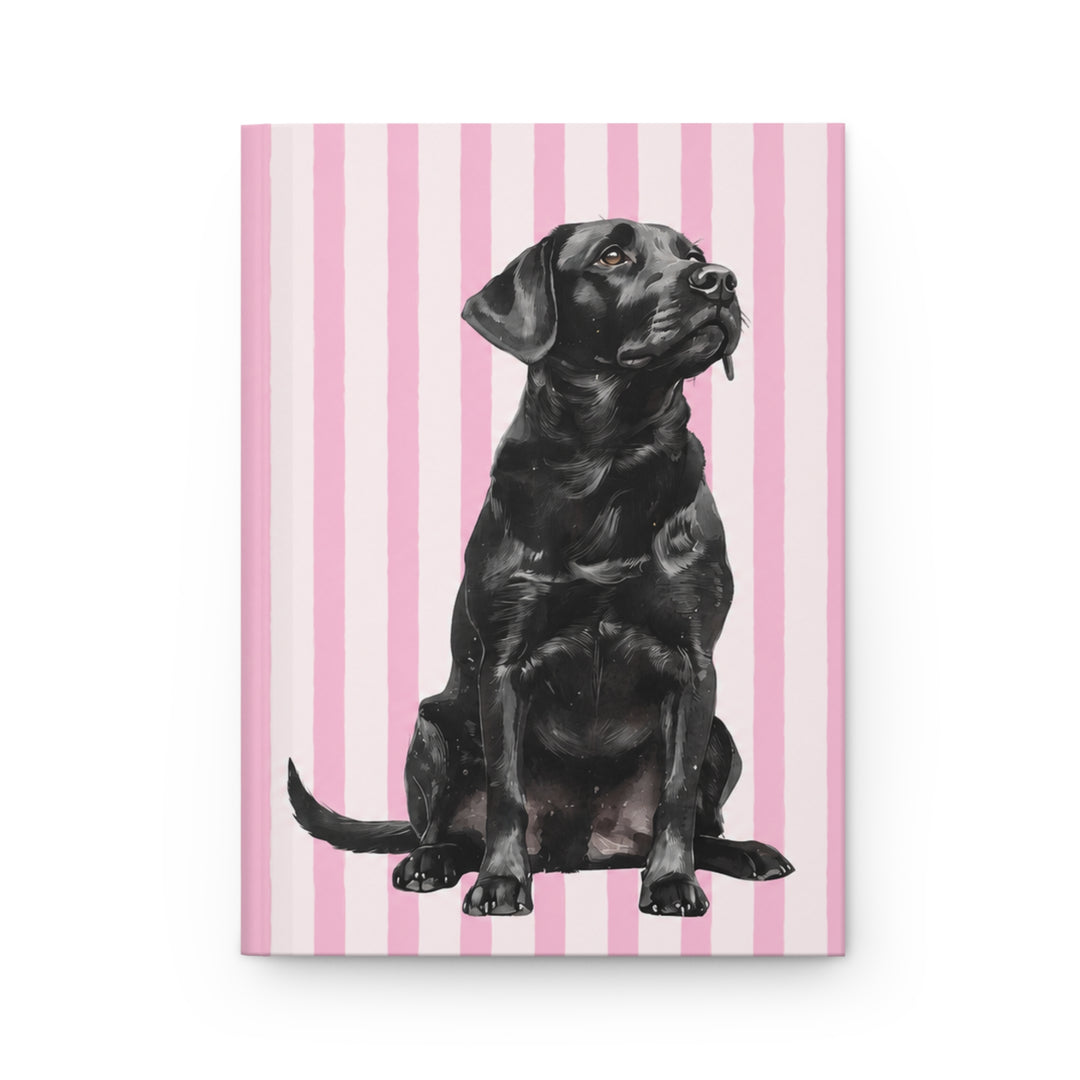 Black Lab Journal, Pink Stripe Hardcover Notebook, Labrador Mom Gift, New Puppy Gift