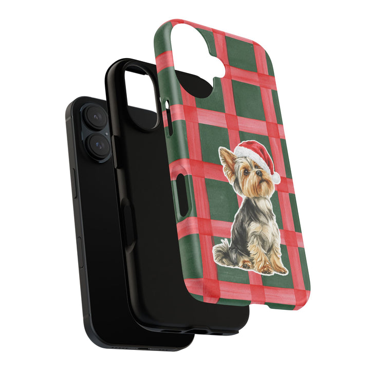 Yorkshire Terrier Christmas Tough iPhone Case, Red Green Plaid, Santa Dog Phone Cover