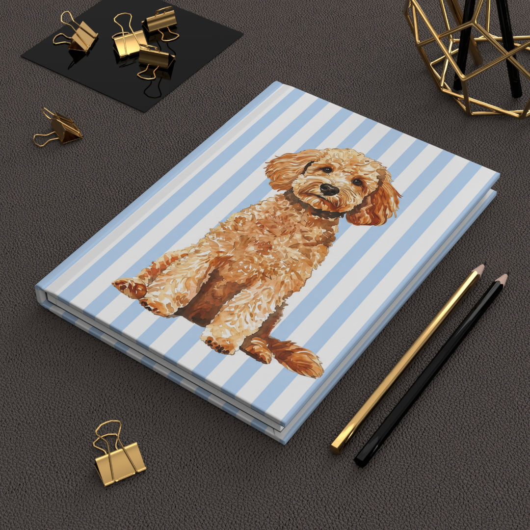 Goldendoodle Journal, Blue Stripe Hardcover Notebook, Doodle Mom Gift, New Puppy Gift
