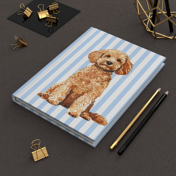 Goldendoodle Journal, Blue Stripe Hardcover Notebook, Doodle Mom Gift, New Puppy Gift