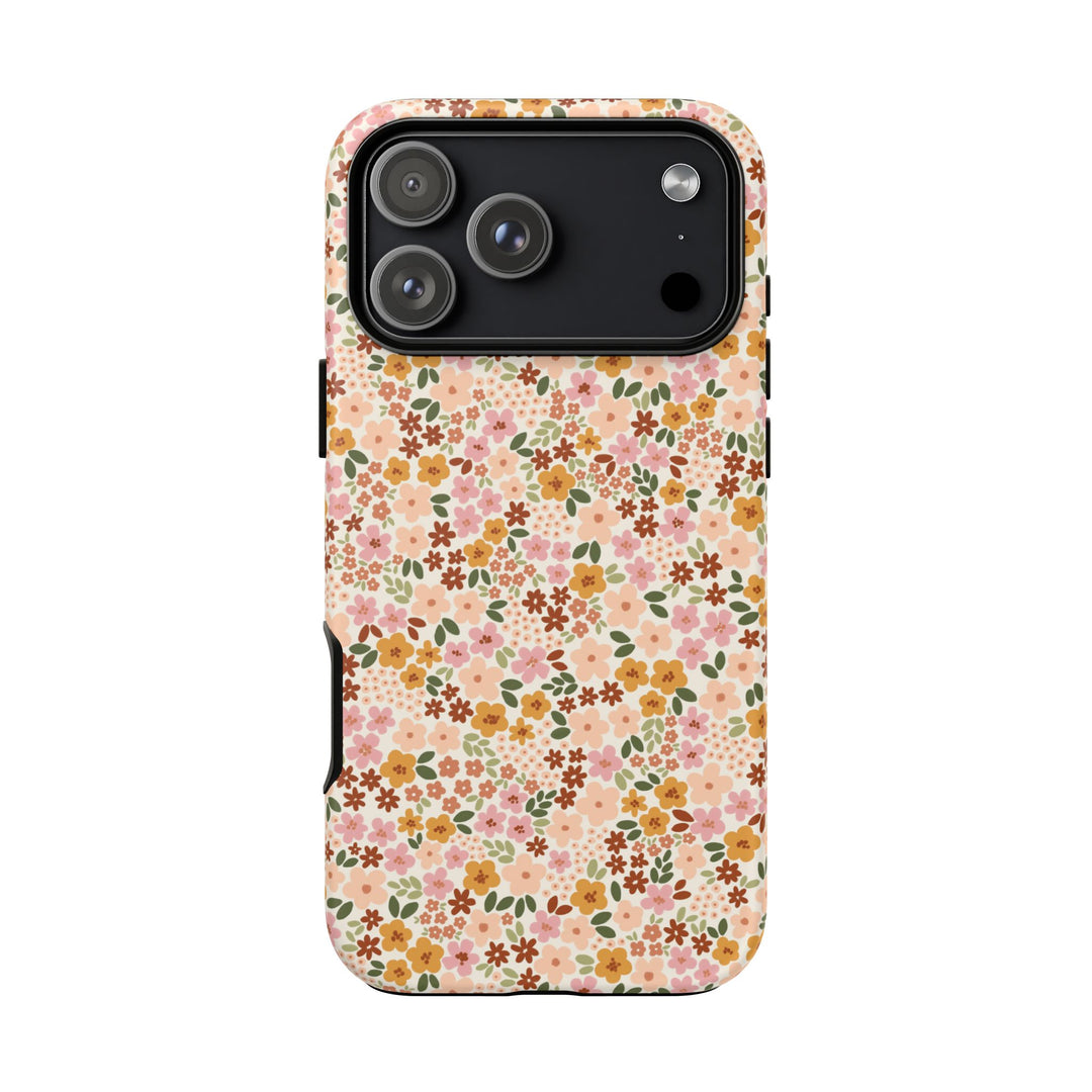 Retro Fall Floral Tough iPhone Case, Autumn Flower Phone Cover, Matte or Glossy