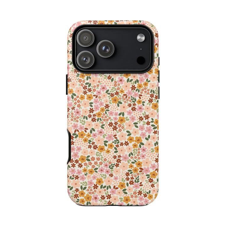Retro Fall Floral Tough iPhone Case, Autumn Flower Phone Cover, Matte or Glossy
