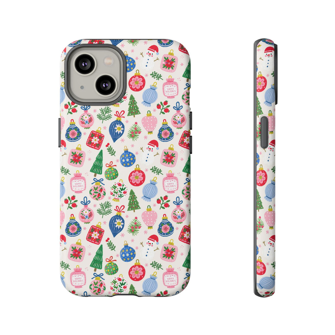 Colorful Christmas Ornament Tough iPhone Case, Pink Blue Holiday Bauble Phone Cover, Matte or Glossy