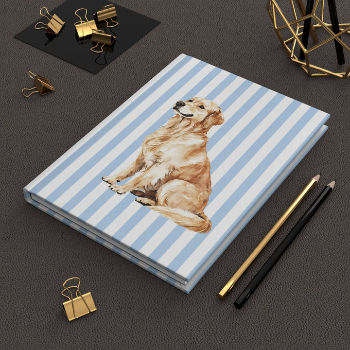 Golden Retriever Journal, Blue Stripe Hardcover Notebook, Golden Retriever Mom Gift, New Puppy Gift