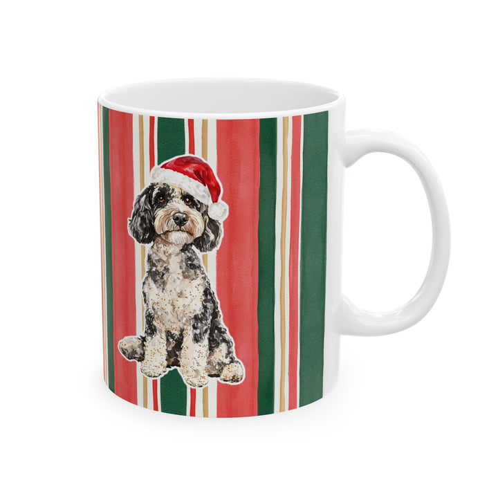 Doodle Christmas Mug, Classic Christmas Stripes, 11oz White Ceramic