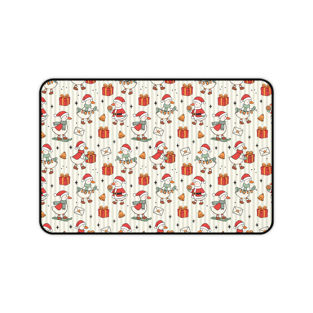 Christmas Goose Desk Mat, Cute Santa Geese Stripe Desk Pad, Festive Holiday Large Mouse Pad