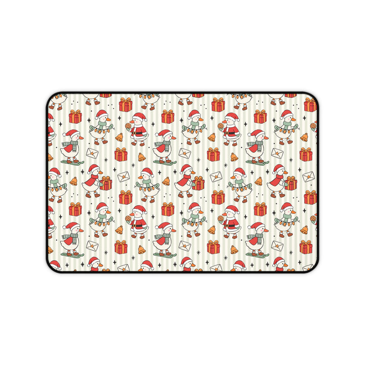 Christmas Goose Desk Mat, Cute Santa Geese Stripe Desk Pad, Festive Holiday Large Mouse Pad