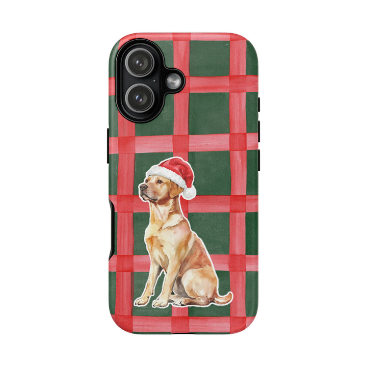Yellow Labrador Christmas Tough iPhone Case, Red Green Plaid, Santa Dog Phone Cover