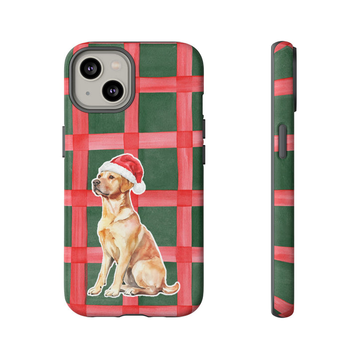 Yellow Labrador Christmas Tough iPhone Case, Red Green Plaid, Santa Dog Phone Cover