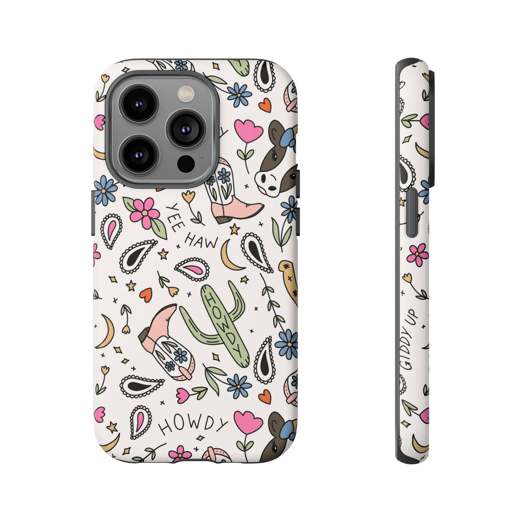 Western Cowgirl Tough iPhone Case, Pink Cowboy Boots and Howdy Phone Cover, Matte or Glossy
