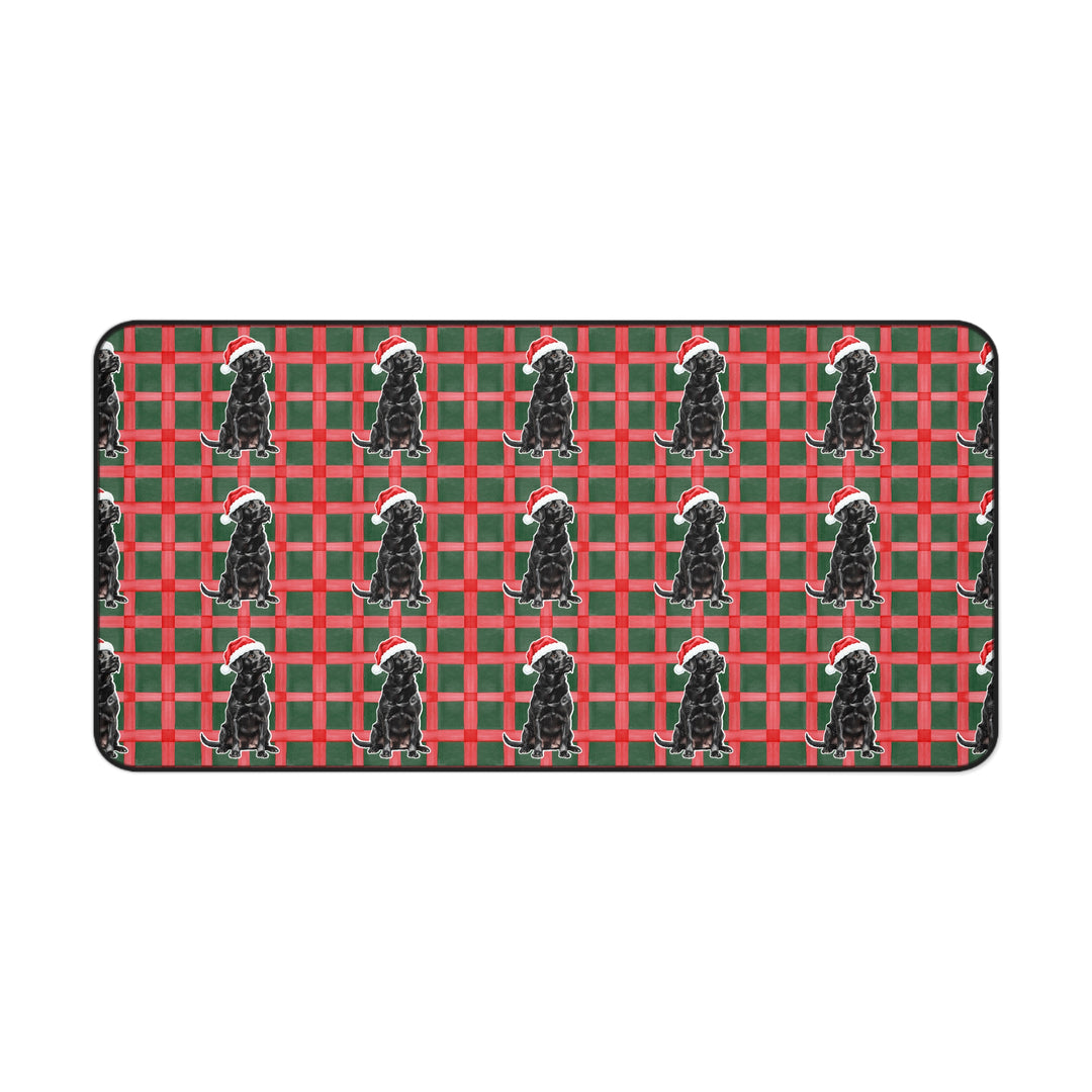 Black Labrador Christmas Desk Mat, Red Green Plaid, Santa Dog Desk Pad