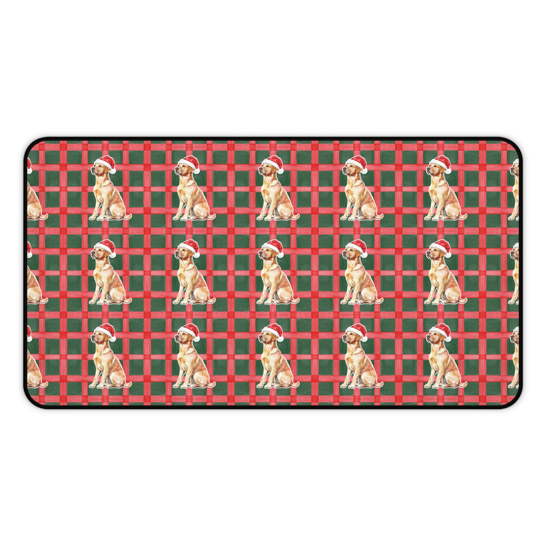 Yellow Labrador Christmas Desk Mat, Red Green Plaid, Santa Dog Desk Pad