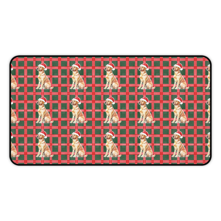 Yellow Labrador Christmas Desk Mat, Red Green Plaid, Santa Dog Desk Pad