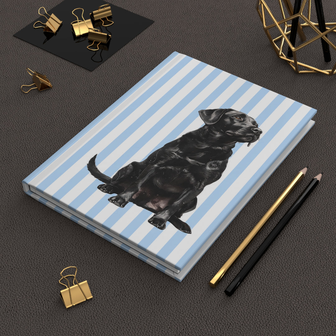Black Lab Journal, Blue Stripe Hardcover Notebook, Labrador Mom Gift, New Puppy Gift