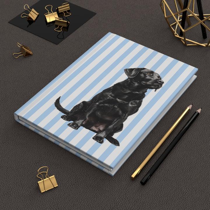 Black Lab Journal, Blue Stripe Hardcover Notebook, Labrador Mom Gift, New Puppy Gift