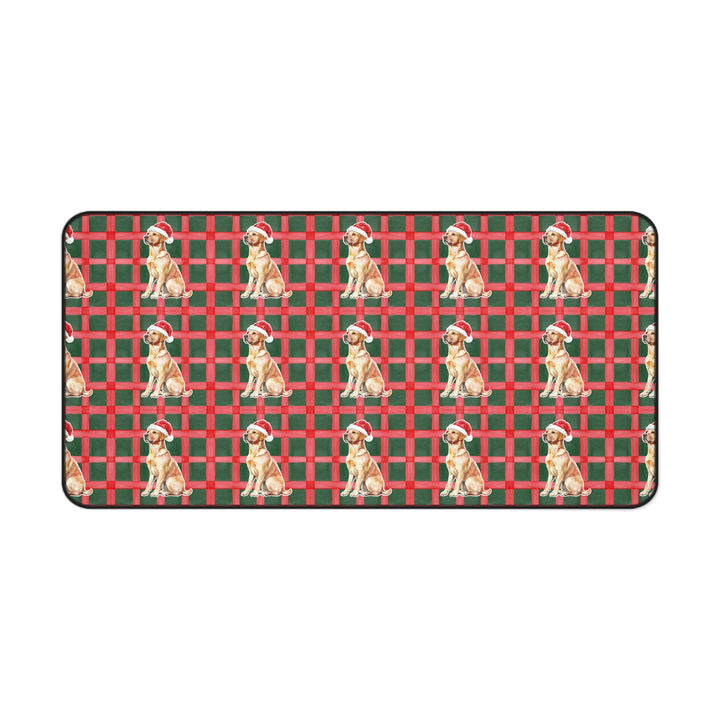 Yellow Labrador Christmas Desk Mat, Red Green Plaid, Santa Dog Desk Pad
