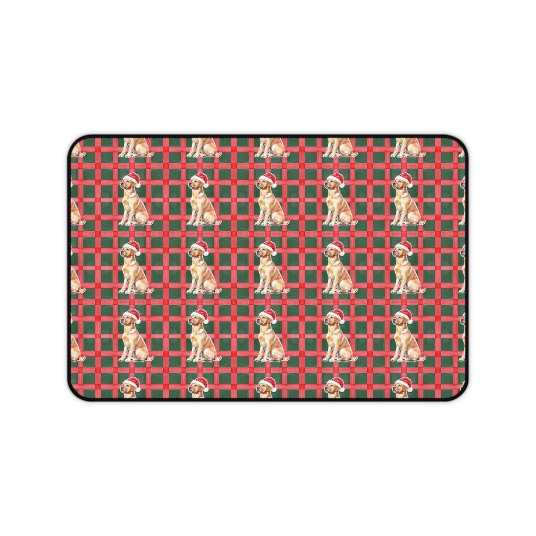 Yellow Labrador Christmas Desk Mat, Red Green Plaid, Santa Dog Desk Pad