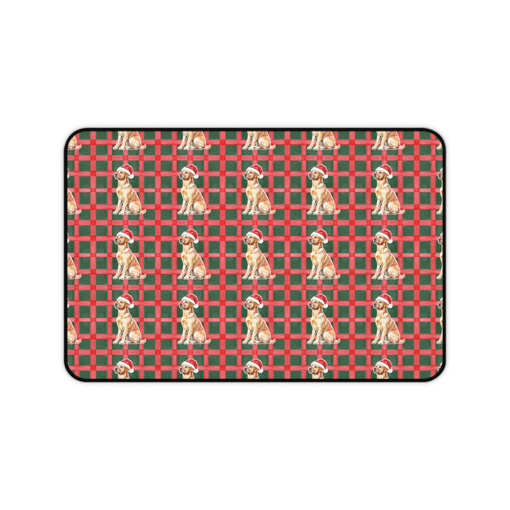 Yellow Labrador Christmas Desk Mat, Red Green Plaid, Santa Dog Desk Pad