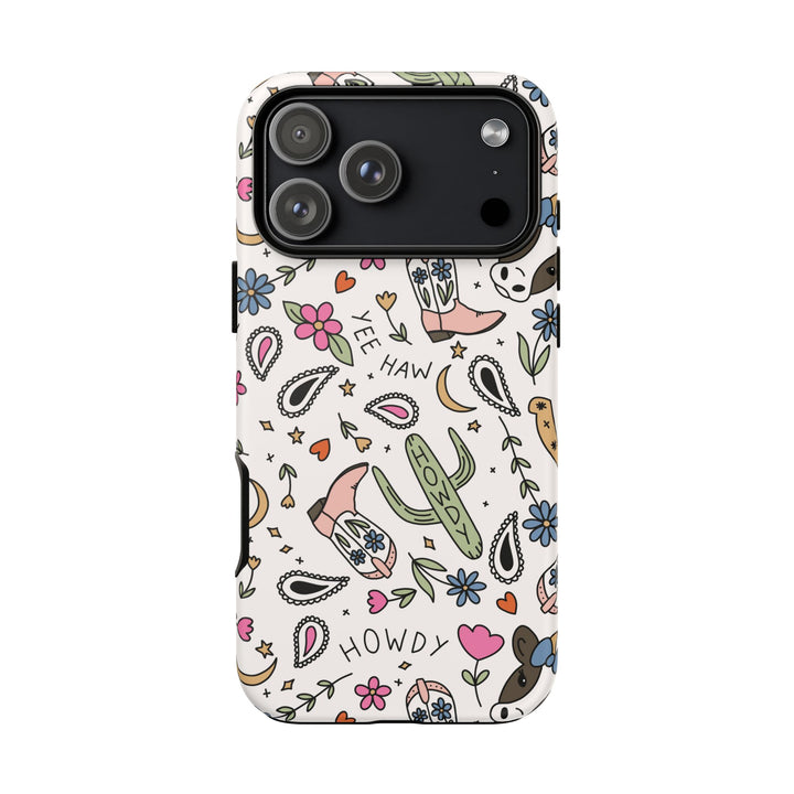 Western Cowgirl Tough iPhone Case, Pink Cowboy Boots and Howdy Phone Cover, Matte or Glossy