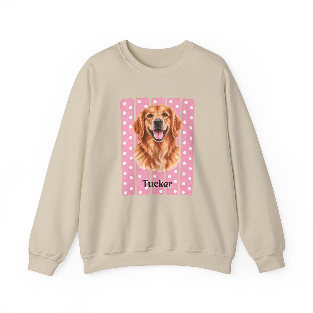 Custom Watercolor Dog Sweatshirt with Name, Pink Polka Dot Stripes