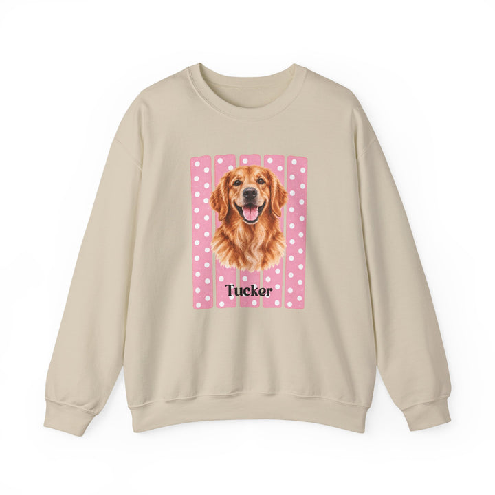 Custom Watercolor Dog Sweatshirt with Name, Pink Polka Dot Stripes