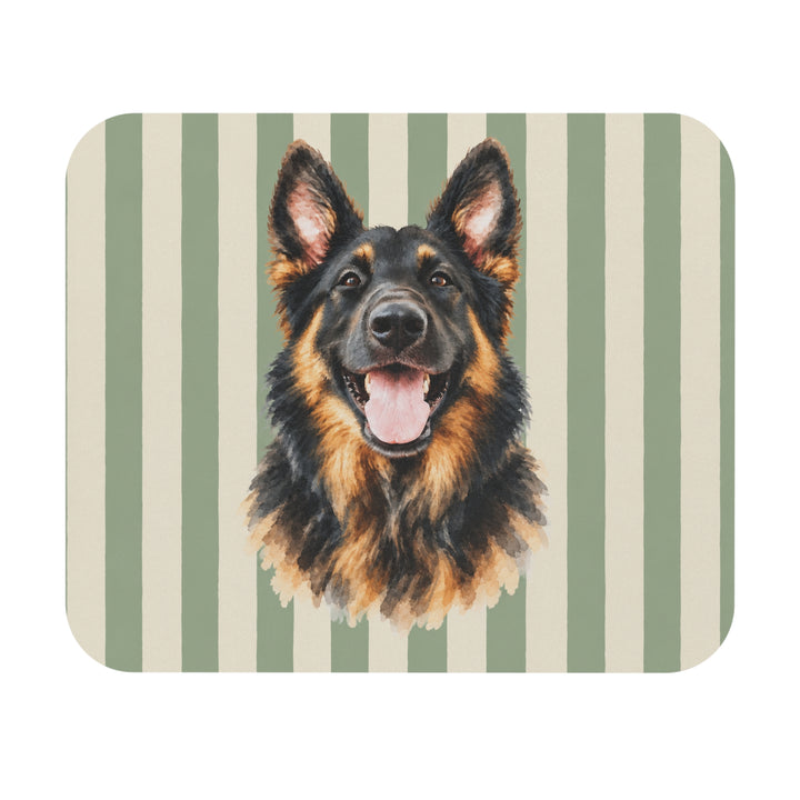 Custom Watercolor Dog Mouse Pad, Sage Green Cream Stripes, Personalized Pet Photo Desk Accessory
