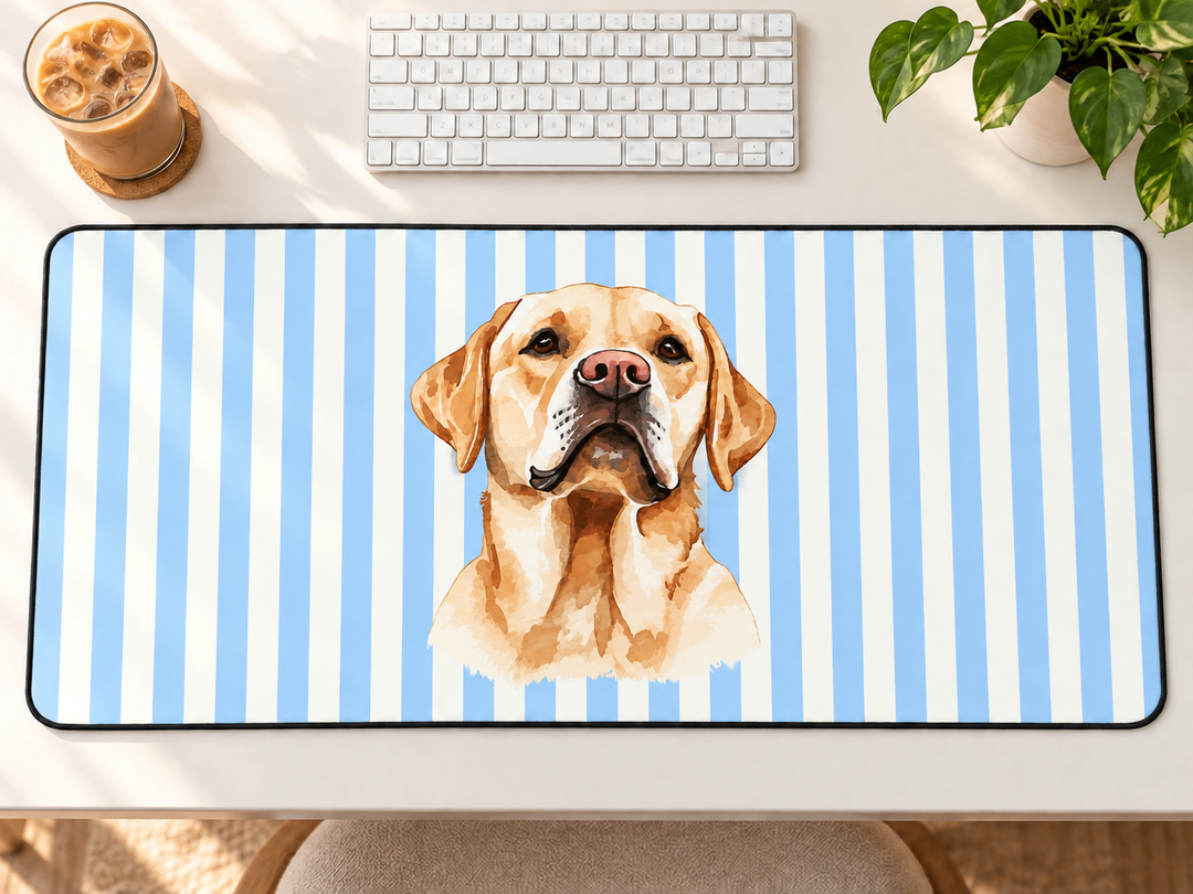 Yellow Lab Desk Mat, Blue Stripe Labrador Mouse Pad, Lab Mom Gift
