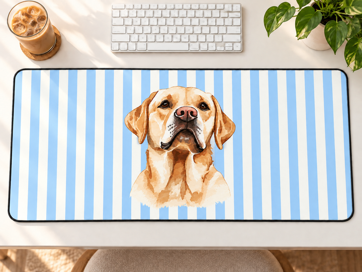 Yellow Lab Desk Mat, Blue Stripe Labrador Mouse Pad, Lab Mom Gift