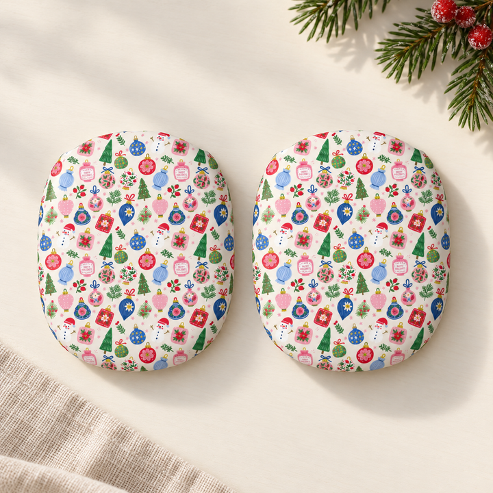 Colorful Christmas Ornament AirPods Max Case Covers, Pink Blue Holiday Ear Cup Shells, Matte or Glossy