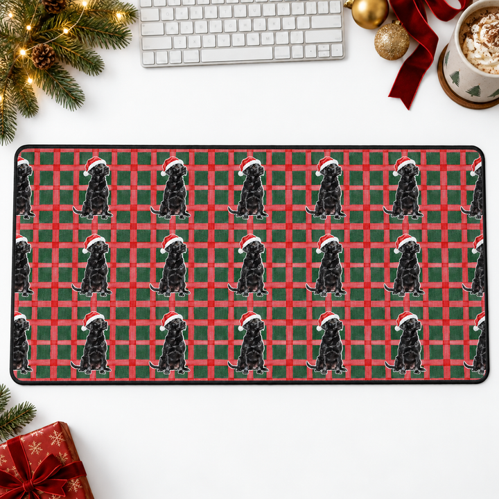 Black Labrador Christmas Desk Mat, Red Green Plaid, Santa Dog Desk Pad