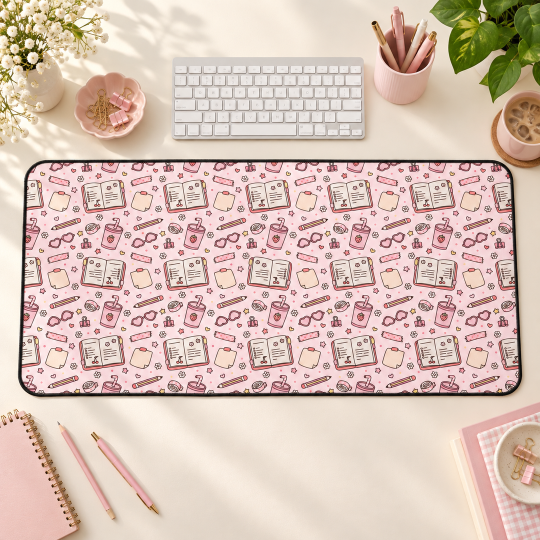 Pink Stationery Desk Mat, Cute Planner and Pencil Desk Pad, Back to School Large Mouse Pad
