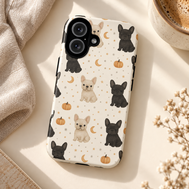 French Bulldog Pumpkin Tough iPhone Case, Cute Fall Frenchie Phone Cover, Matte or Glossy