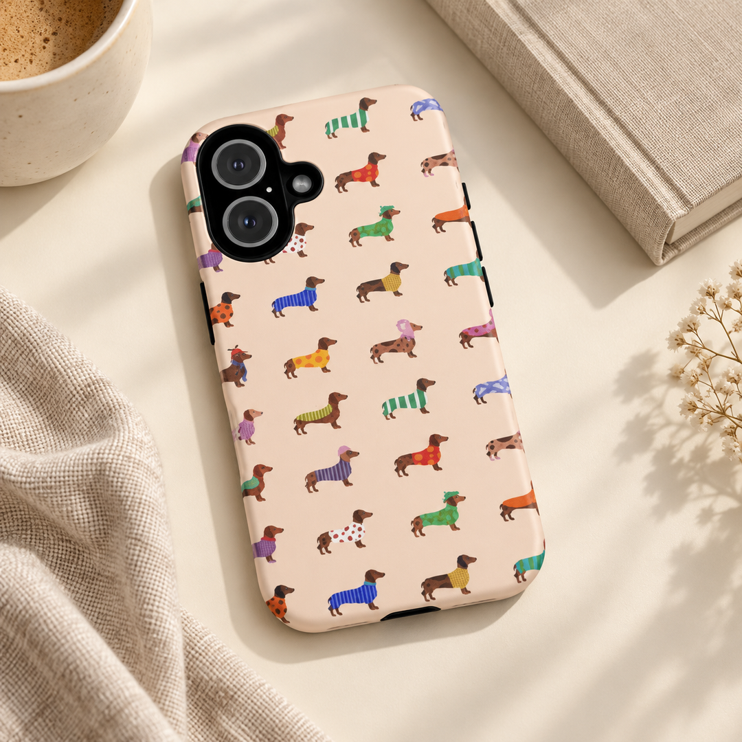 Dachshund Sweater Tough iPhone Case, Colorful Wiener Dog Phone Cover, Matte or Glossy
