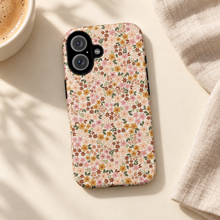 Retro Fall Floral Tough iPhone Case, Autumn Flower Phone Cover, Matte or Glossy