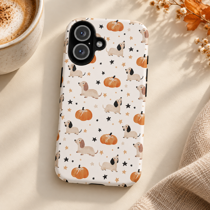 Dachshund Pumpkin Tough iPhone Case, Cute Fall Dog Phone Cover, Matte or Glossy