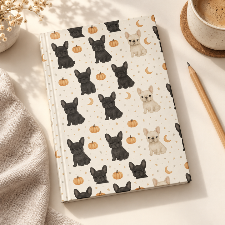 French Bulldog Pumpkin Hardcover Notebook, Fall Frenchie Lined Journal, Dog Lover Gift