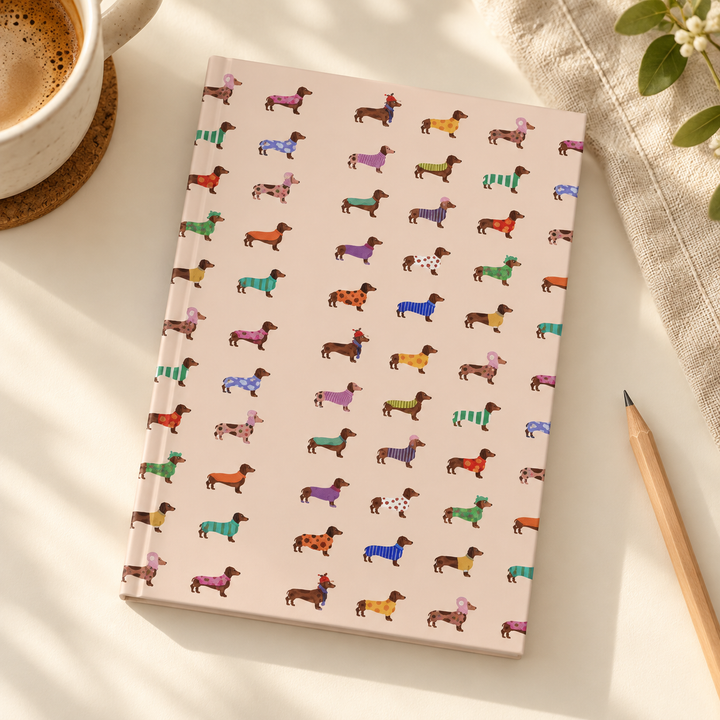 Dachshund Sweater Hardcover Notebook, Colorful Wiener Dog Lined Journal, Dog Lover Gift