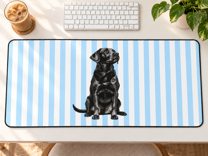 Black Lab Desk Mat, Blue Stripe Labrador Mouse Pad, Lab Mom Gift