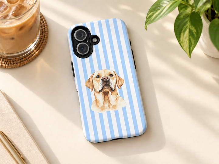 Yellow Lab iPhone Case, Blue Stripe Tough Phone Cover, Labrador Mom Gift