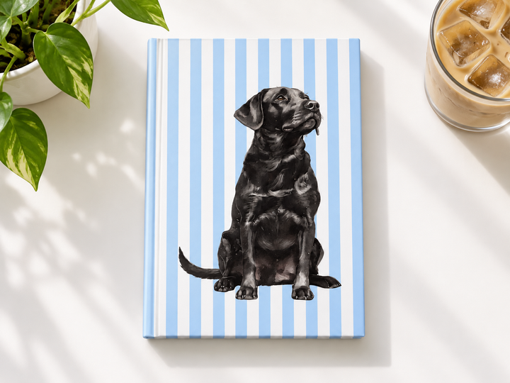 Black Lab Journal, Blue Stripe Hardcover Notebook, Labrador Mom Gift, New Puppy Gift