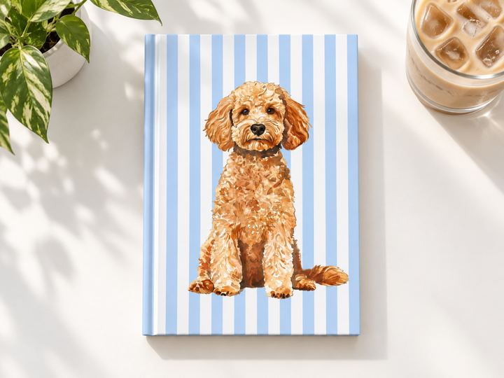 Goldendoodle Journal, Blue Stripe Hardcover Notebook, Doodle Mom Gift, New Puppy Gift