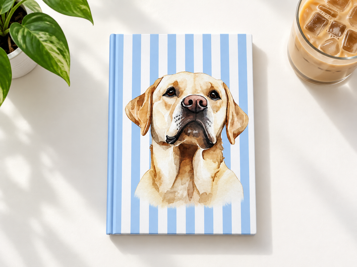Yellow Lab Journal, Blue Stripe Hardcover Notebook, Labrador Mom Gift, New Puppy Gift