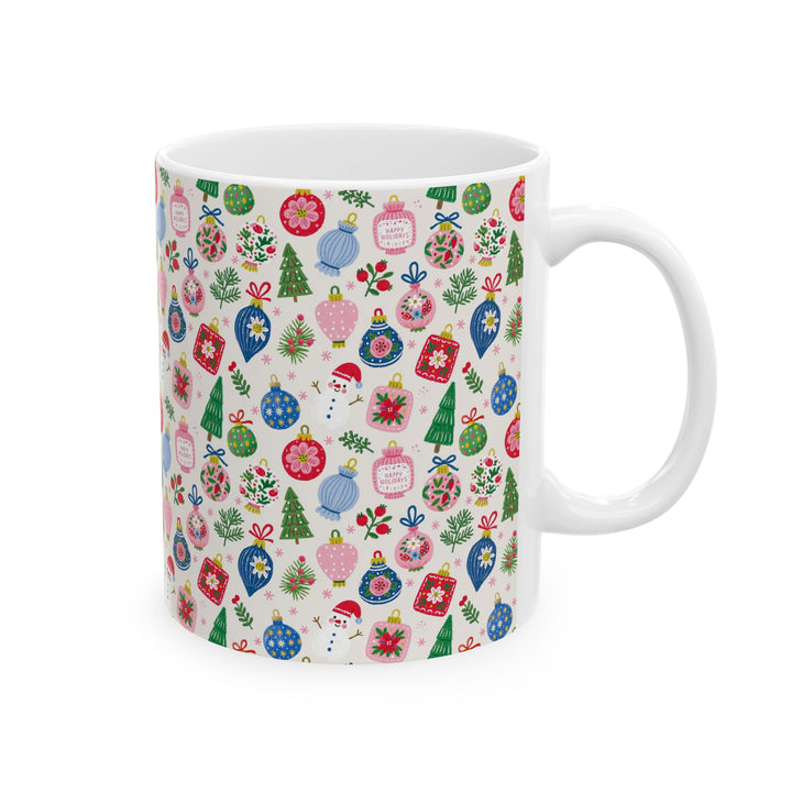 Christmas Ornament Ceramic Mug, Pink Blue Bauble Coffee Cup, Snowman Holiday Cocoa Mug, 11oz and 15oz