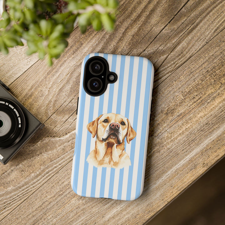 Yellow Lab iPhone Case, Blue Stripe Tough Phone Cover, Labrador Mom Gift