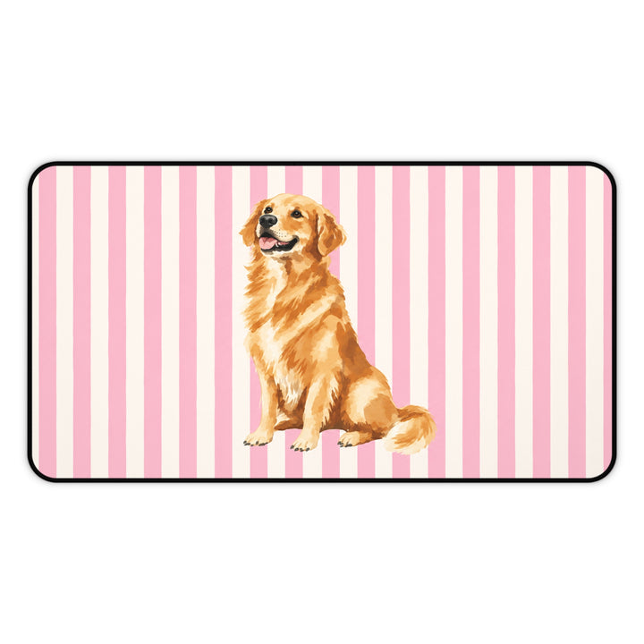 Golden Retriever Desk Mat, Pink Stripe Dog Mouse Pad, Golden Retriever Mom Gift